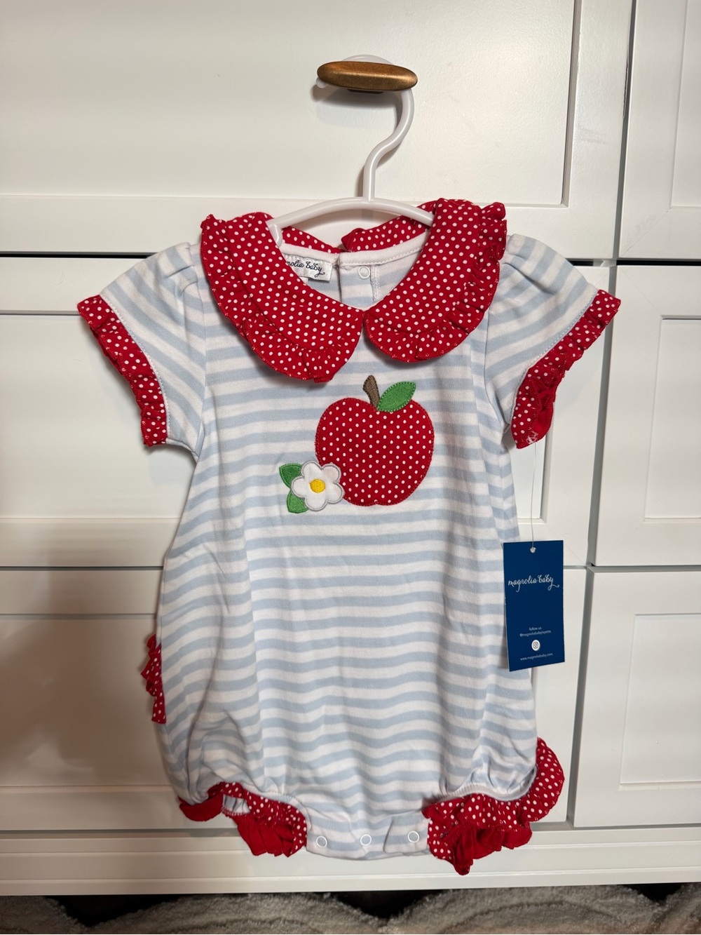 Magnolia Baby Polka Dot Apple Baby Bubble - Red & Light Blue Stripes